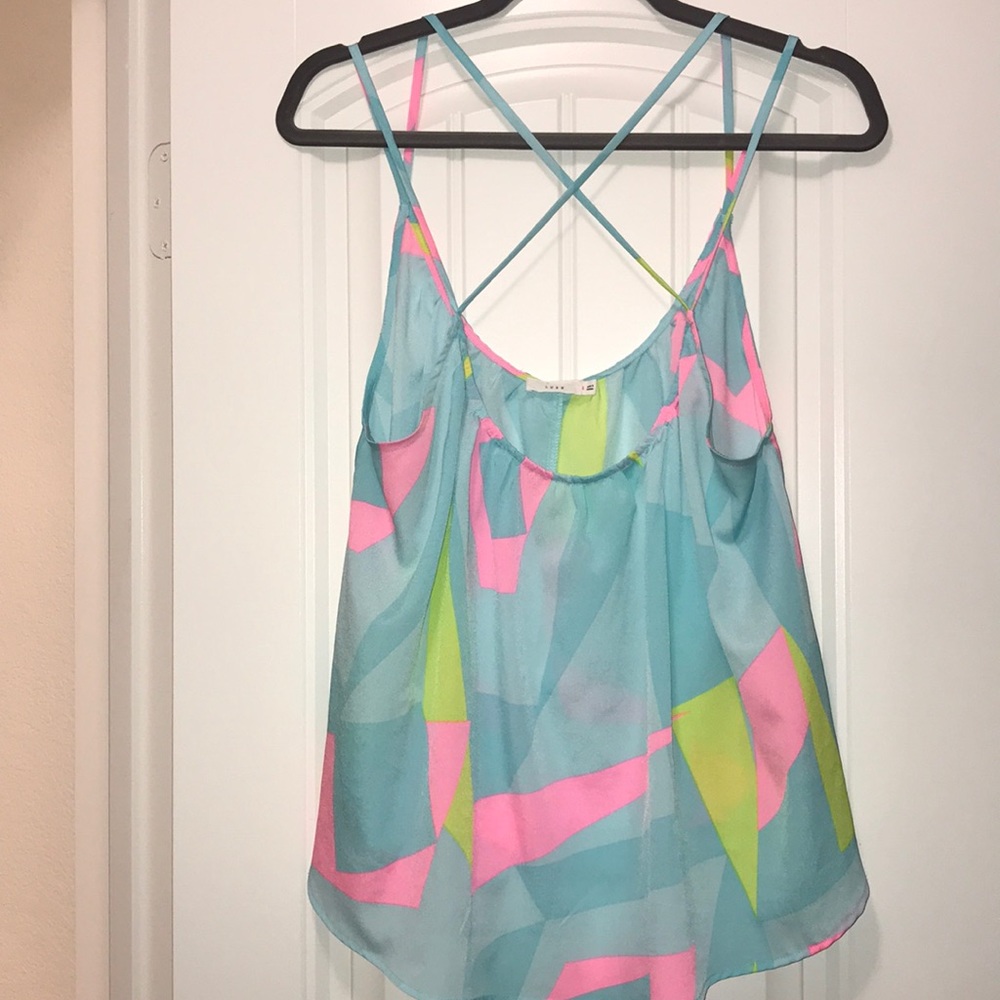 Neon bright flowing top with cross cross straps